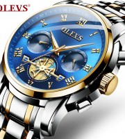 Men Quartz Date Tourbillon Chronograph Stainless Steel Hollow Waterproof Watches Luxury Fashion Clock