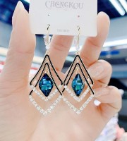 stone earrings long female silver needle fashion double layer hook earring