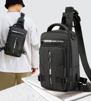 Sling Bag for Men Women, Waterproof Strap Crossbody Chest Bag with USB Hole & Headphone Hole, Multipurpose Hiking Backpack