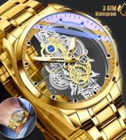 Waterproof Men's Gold Luminous Anti-scratch Stainless Steel Quartz Wristwatch