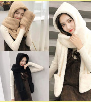 Double Thick Hat Scarf Gloves Set for women-Girls Winter Warm (Color: Black, White, Brown)