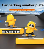Yellow -silicone Cartoon Sliding Skater With Parking Number Plate, aluminum alloy Car Dashboard Ornament, Office - Bedroom Decoration, Gift.
