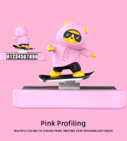 Pink -silicone Cartoon Sliding Skater With Parking Number Plate, aluminum alloy Car Dashboard Ornament, Office - Bedroom Decoration, Gift. Soft peach/ Pink