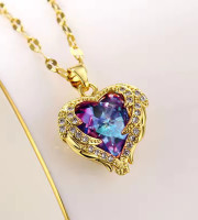 GOLD Plated Luxury Heart Crystal Pendant Women's Necklace With Gift Box, Perfect Fashion Gift
